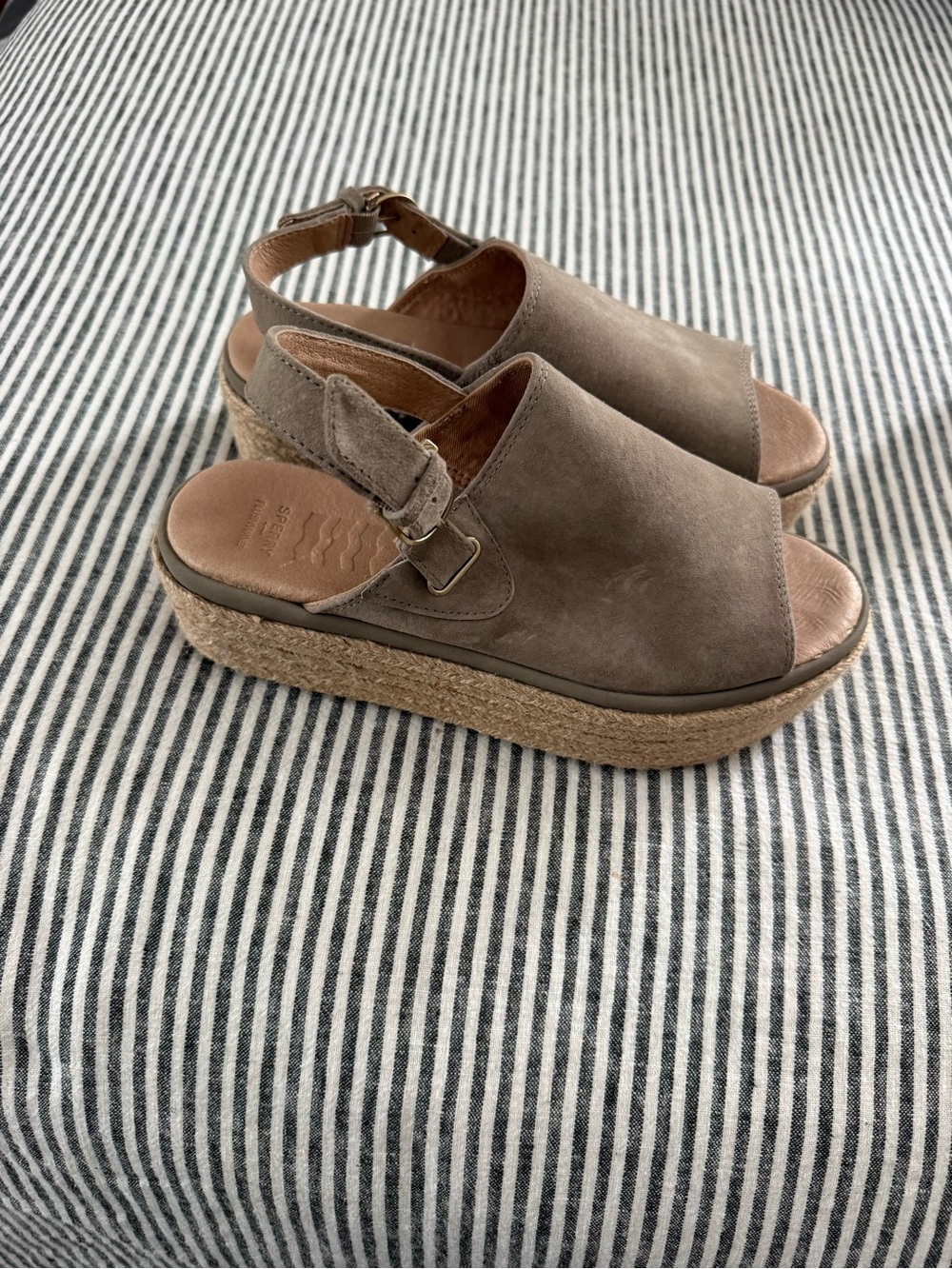 Sperry Taupe Suede Platform Espadrille Sandals